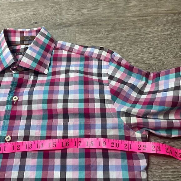 Peter Millar Long Sleeve Shirt Mens Medium Blue Pink Plaid 100% Cotton - Picture 5 of 8